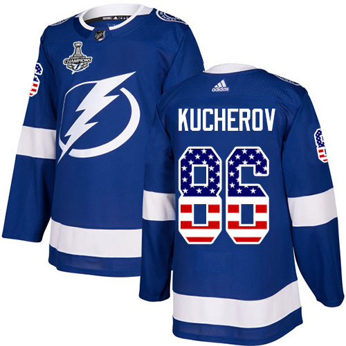 Men Adidas Tampa Bay Lightning 86 Nikita Kucherov Blue Home Authentic USA Flag 2020 Stanley Cup Champions Stitched NHL Jersey